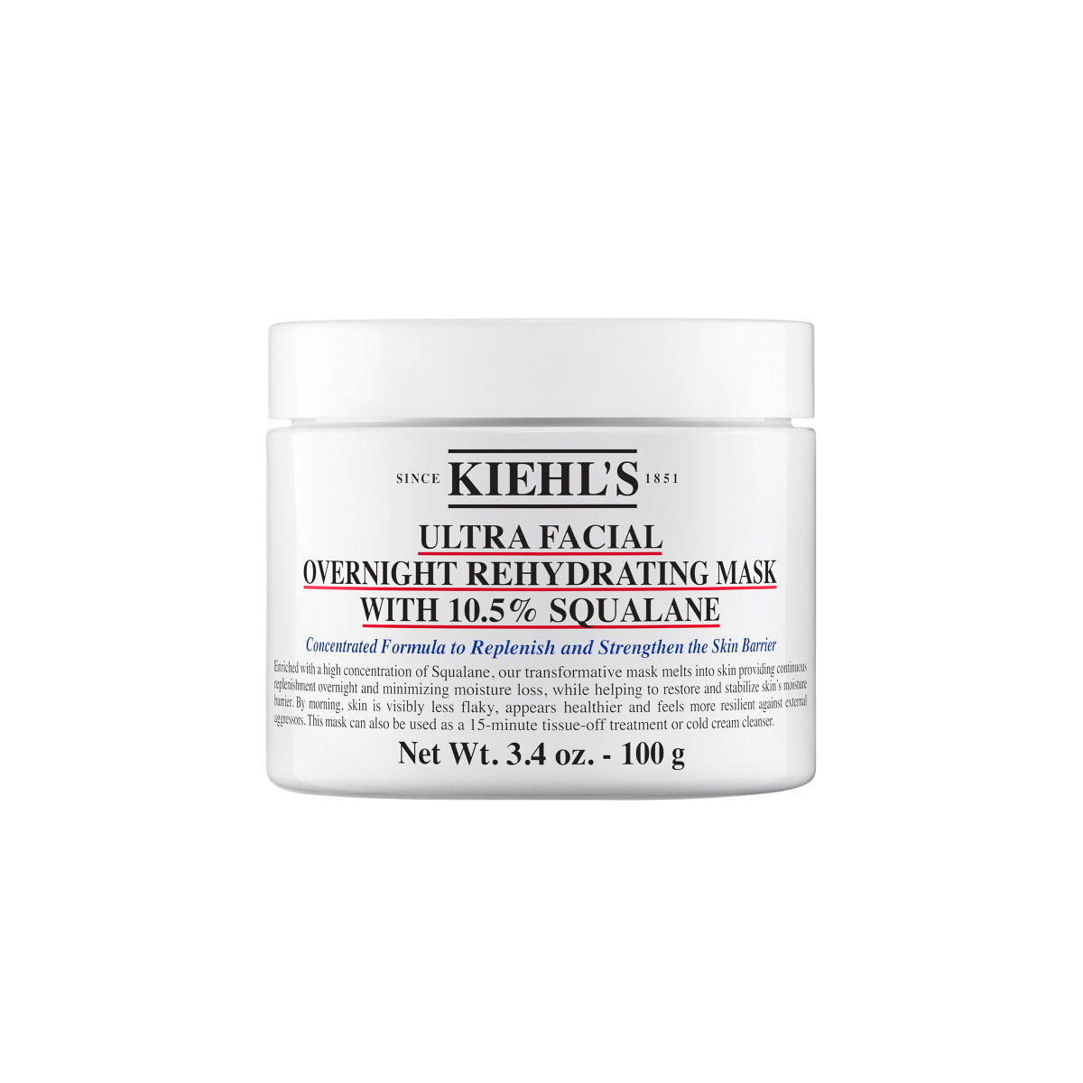 Kiehl's Ultra Facial Overnight Rehydrating Mask with 10.5% Squalane