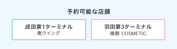 予約可能な店舗 成田第1 南ウイング、羽田第3南側 コスメティック