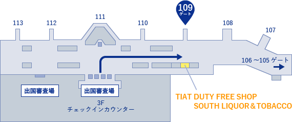 TIAT DUTY FREE SHOP SOUTH LIQUOR&TOBACCOの地図