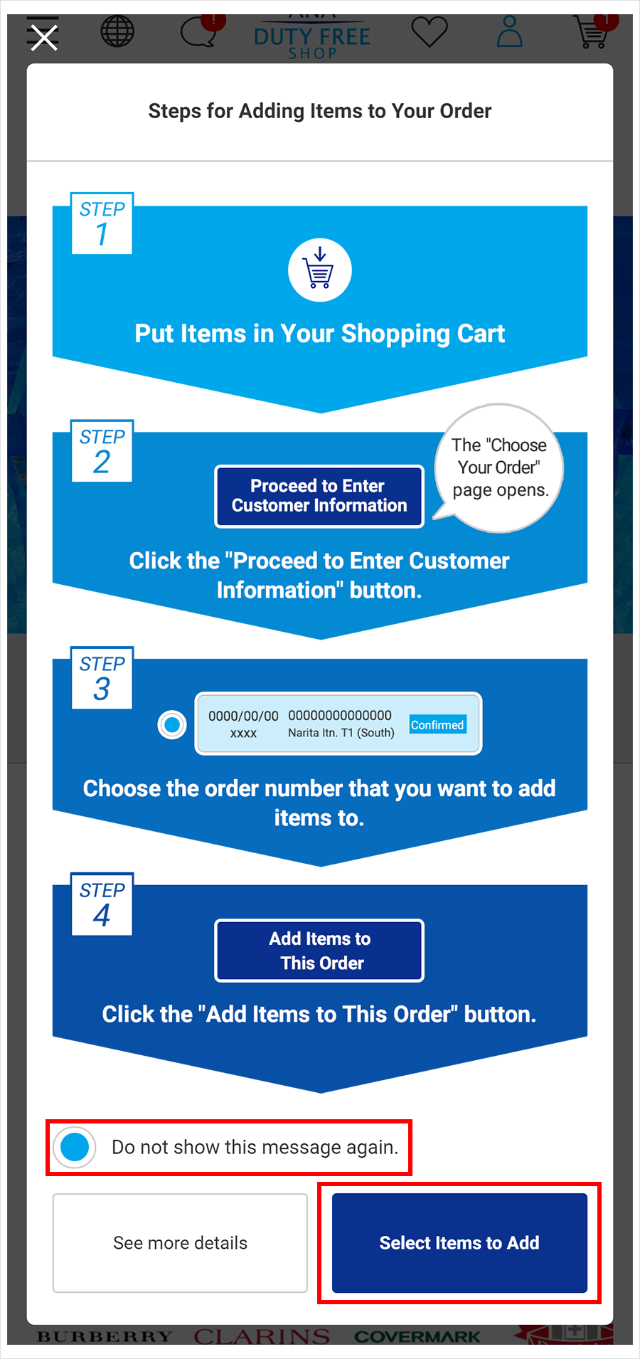 (3) See the Steps for Adding Items to Your Order